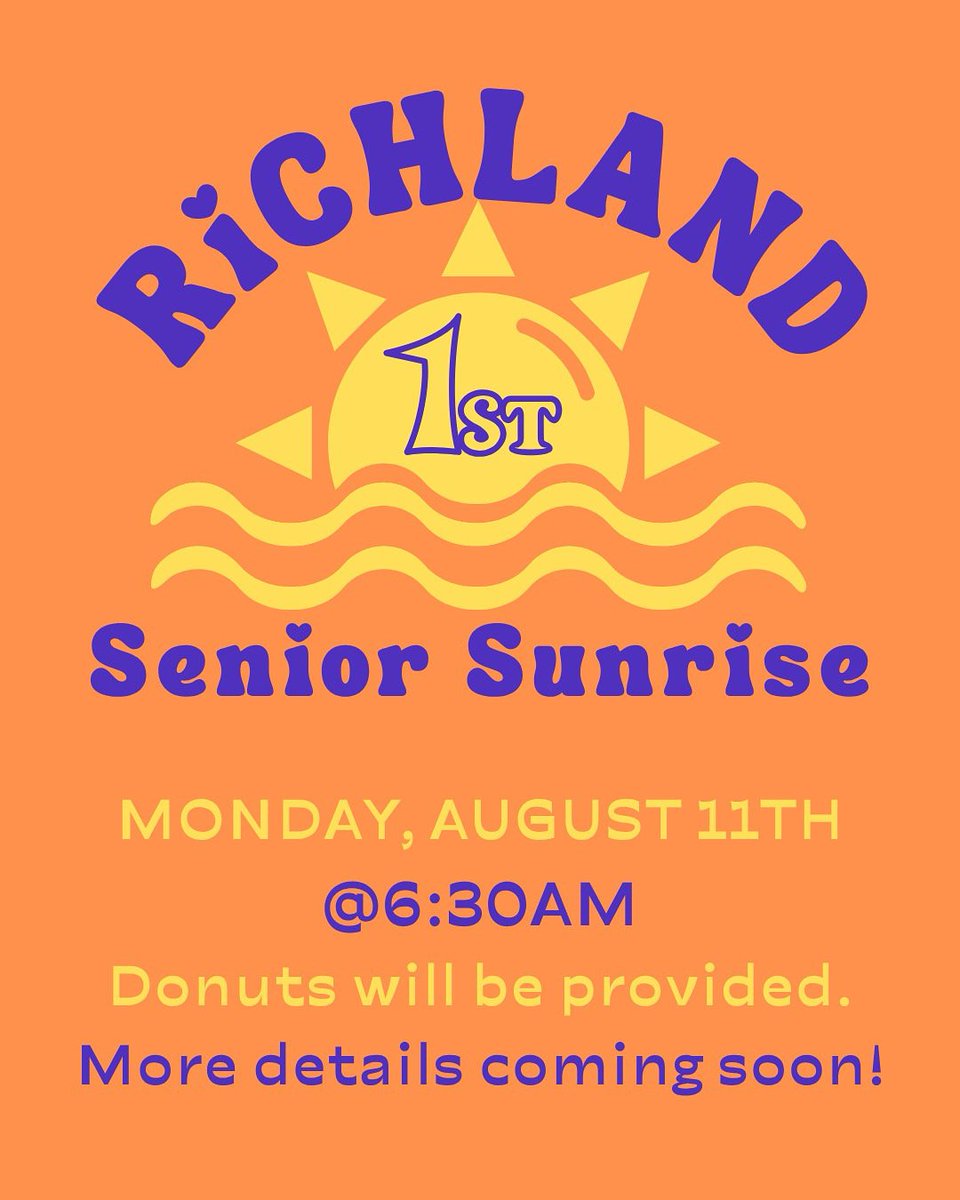 A bunch of firsts continues with the inaugural <a href="/RHSProsper/">Richland High School</a> Senior Sunrise 🌅.  Save the date!  This will be on campus, so keep your eyes and ears peeled for additional details.  #wearerichland