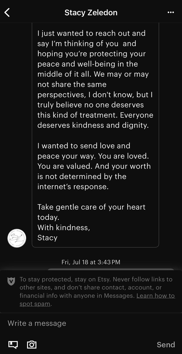 I’ve had an interesting day. A bunch of hateful liberals found my Etsy page and sent me the most vile messages I’ve ever received. I deleted them and moved on with my day. Late this afternoon I received another message that made me feel better and I wanted to share it with you.