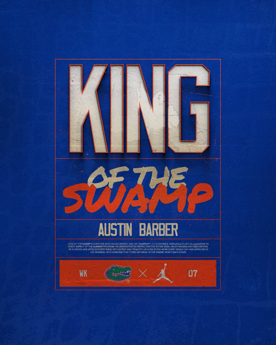 GatorsFB's tweet image. Relentless ⚒️
Week 7 King of the Swamp: @AustinBarber
#GoGators