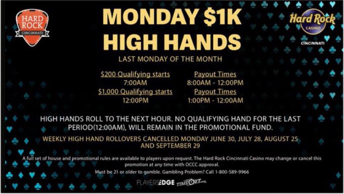 PokerCincinnati's tweet image. ❤️ ♠️ Monday July 28, 2025♣️♦️
Last Monday of the month. See poker room for details.
