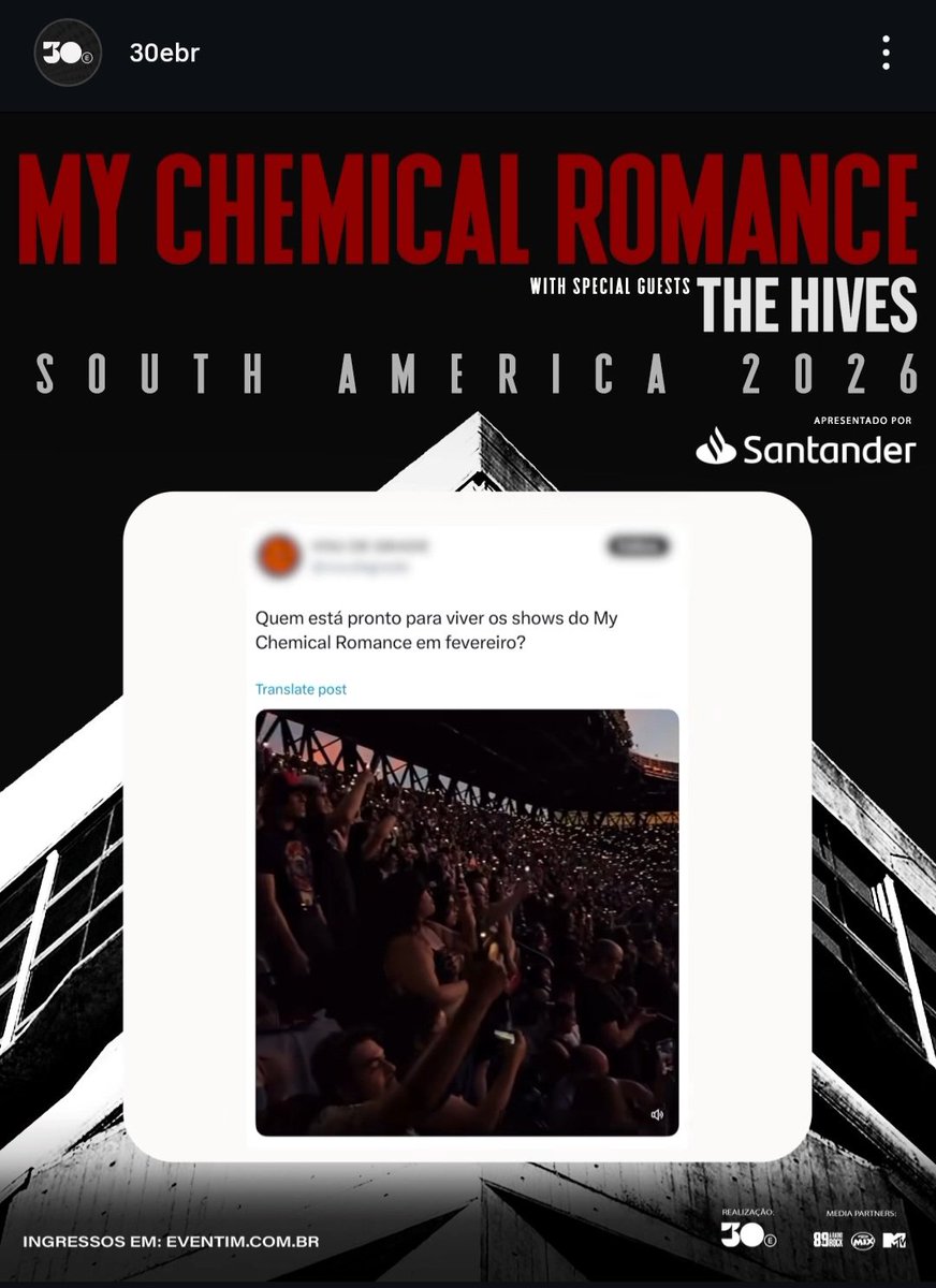 portalmcr's tweet photo. 🚨 @30ebr confirma que os shows do Brasil serão diferentes da LLTBP!

"Serão shows diferentes do que vocês viram em Seattle. Ainda mais épicos e potentes. Com uma setlist criada especialmente para os fãs brasileiros, com músicas que marcaram uma geração - e algumas surpresas. 👀" https://t.co/dPhzb5Vuk2
