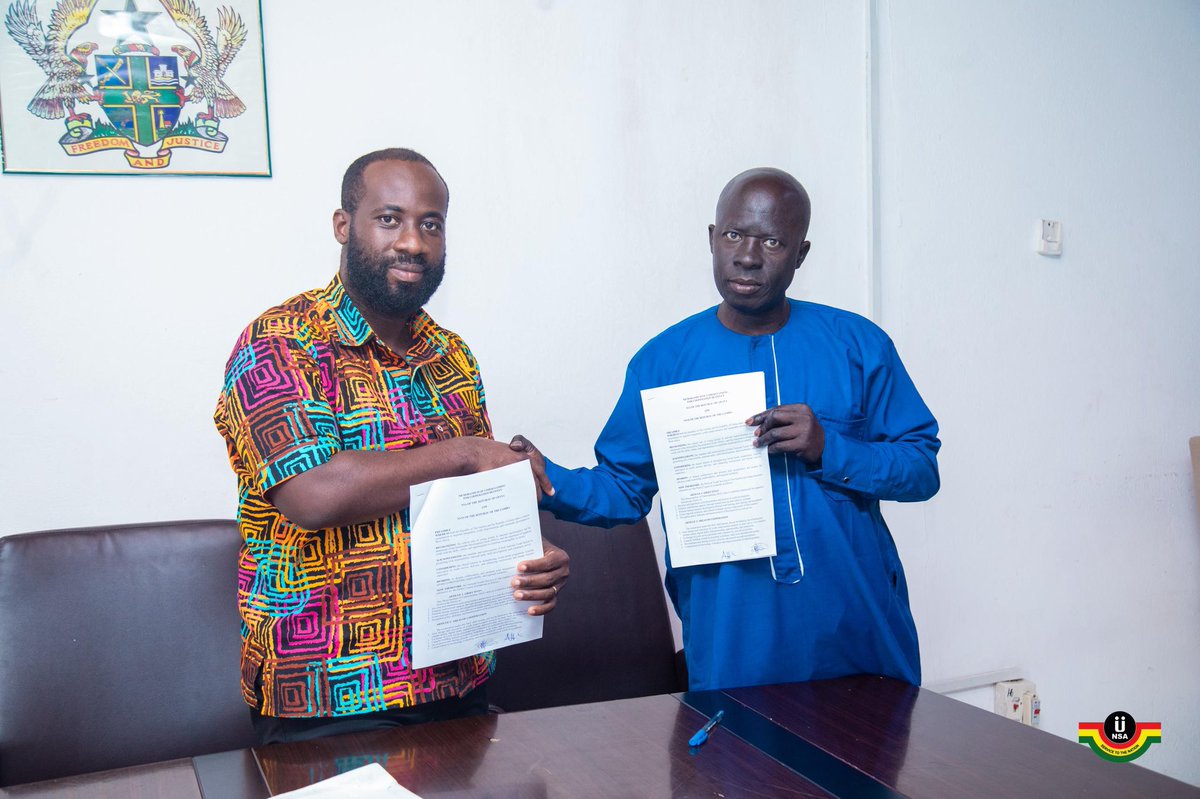 _nsagh's tweet image. The Gambia’s National Youth Service Scheme (NYSS) and the National Service Authority (NSA) seal their commitment to shared Youth Service Goals with the Signing of a Memorandum of Understanding (MoU) earlier today at the Authority&apos;s Headquarters, Airport-Accra.

#NSAfortheyouth…