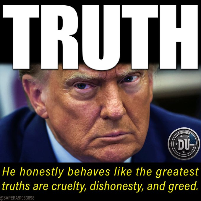 DUnitedGraphics's tweet image. We just can't say this enough.
Trump is truly an evil man in every single way.
If you look up to him as a role model, you will learn nothing but cruelty, dishonestly and greed.
What an awful president and an even worse man.
#DemsUnited