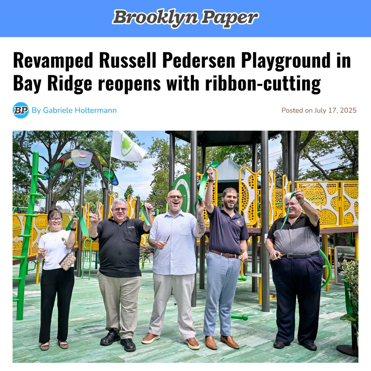 Sen_Gounardes's tweet image. If you're looking for some family-friendly fun this summer, be sure to check out the newly-renovated Russell Pedersen Playground in Bay Ridge!
The $5.4 million redesign includes new play equipment, adult fitness areas, new landscaping, and more.
brooklynpaper.com/russell-peders…