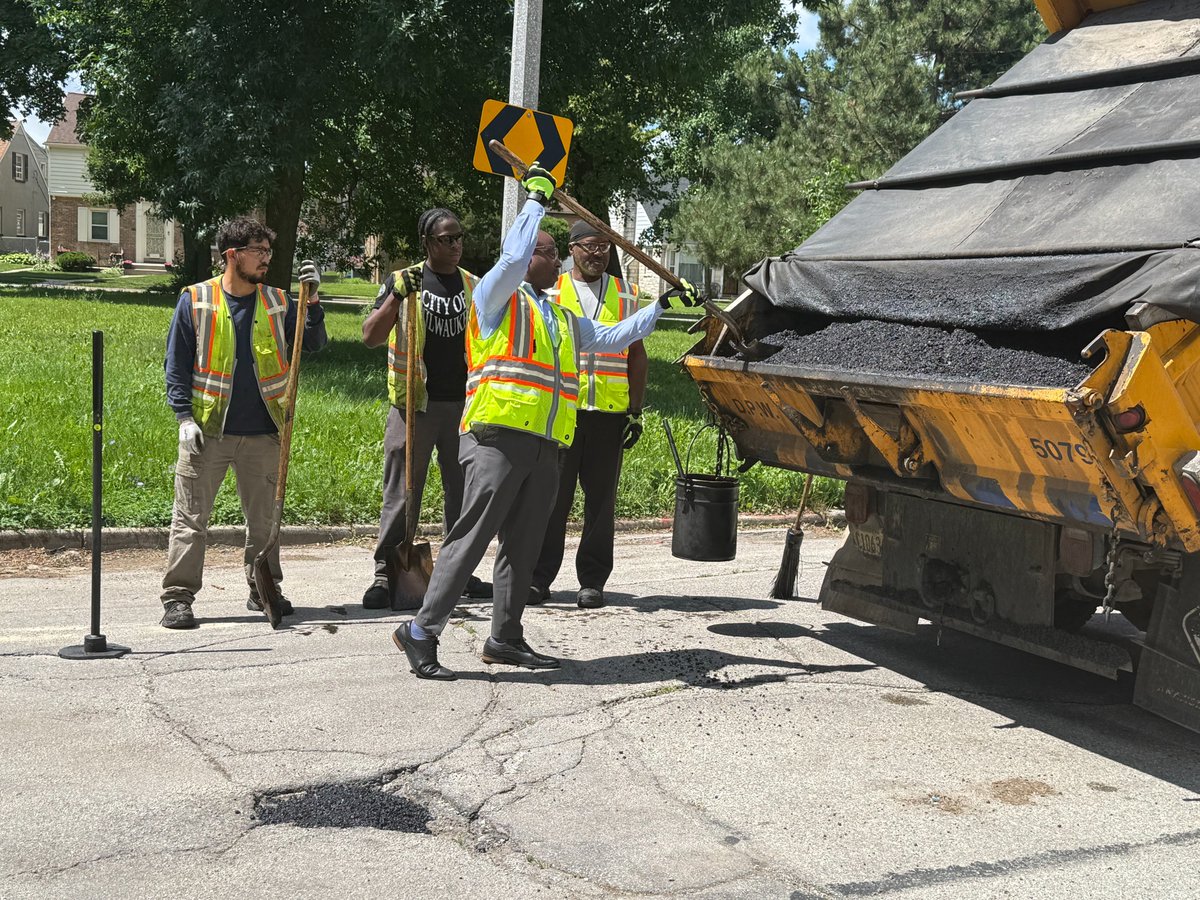 If you spot a pothole, don’t just swerve around it, report it. Help us, help you. Report those potholes by calling 414-286-CITY (2489), online at milwaukee.gov/Click4Action, or use the MKEmobile app. We even have some road patchers that help us make safer, longer lasting repairs.