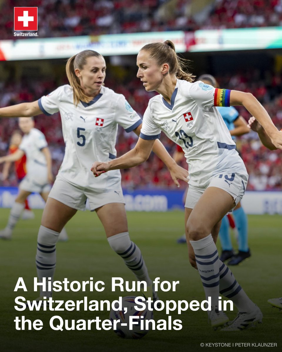 AbtSwitzerland's tweet image. A journey that made history. 🇨🇭
Switzerland fell to Spain in the quarter-finals, but left this UEFA Women's EURO 2025 with heads held high. ⚽
Bravo and thank you for this beautiful adventure. ❤️
Congratulations to Spain on their performance!