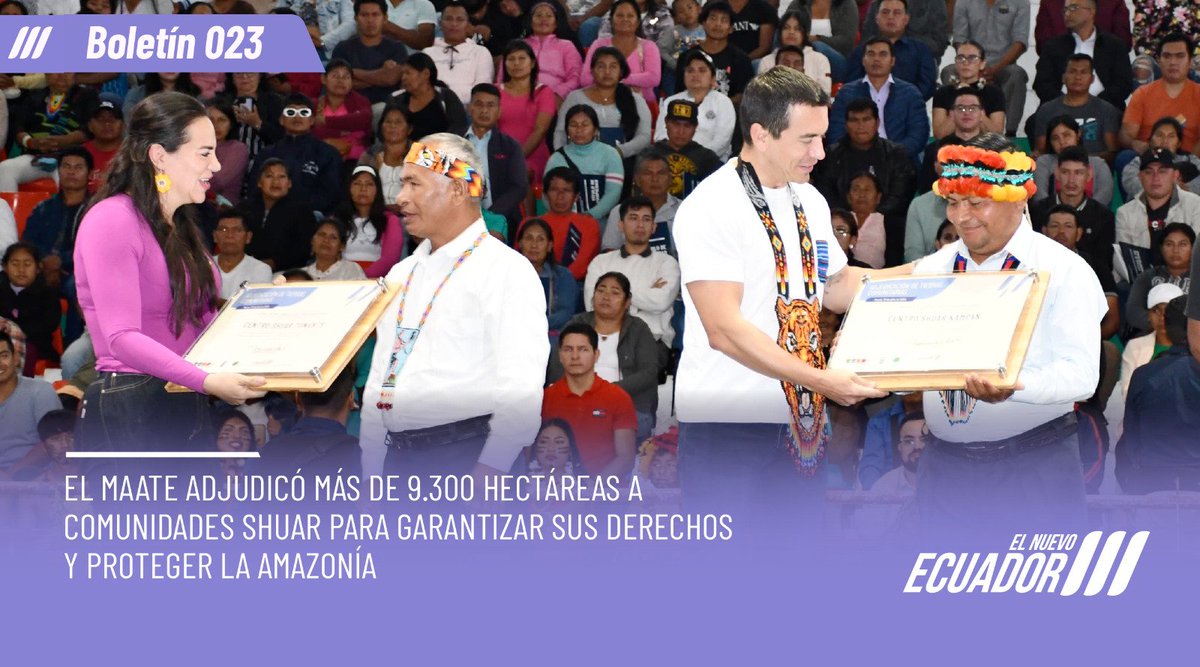 📌 BOLETÍN | El MAATE adjudicó más de 9.300 hectáreas a comunidades Shuar para garantizar sus derechos y proteger la Amazonía

📰 Lee la noticia, aquí: ambiente.gob.ec/el-maate-adjud…
