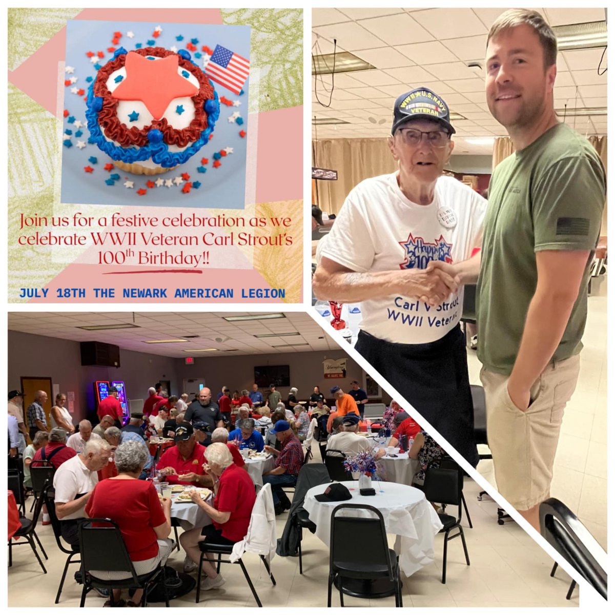 CVAOhio's tweet image. We were honored to celebrate WWII #veteran Carl Strout’s 100th birthday with our friends at @AmericanLegion Post 85 🇺🇸 Thank you to the Newark #Ohio community for showing up strong—and thank you, Carl, for your service! #CVAboots