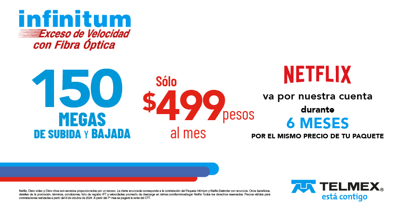 infinitum's tweet photo. Entretenimiento y Velocidad al máximo con Infinitum. 150 Megas + Netflix que va por nuestra cuenta 6 meses.
¡Recuerda que al cambiarte con nosotros ahorras! Ya que además te damos 3 meses de servicio sin costo y olvídate de los gastos de instalación.