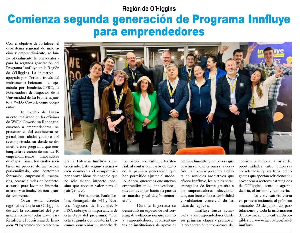 mgohiggins's tweet photo. 🚀 Parte la 2ª generación del programa #Innfluye en O’Higgins, apoyando a 40 emprendimientos con incubación, redes y asesoría.
Postula hasta el 23 de julio 👉 https://t.co/YtblIKdNMH
#Emprendimiento #Innovación #O’Higgins https://t.co/WEzF9A0d9N
