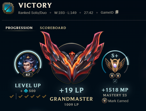 Nouveau peak elo avec le palier des 1K LP atteint. 🥳 
On reste sur cette lancée 👊