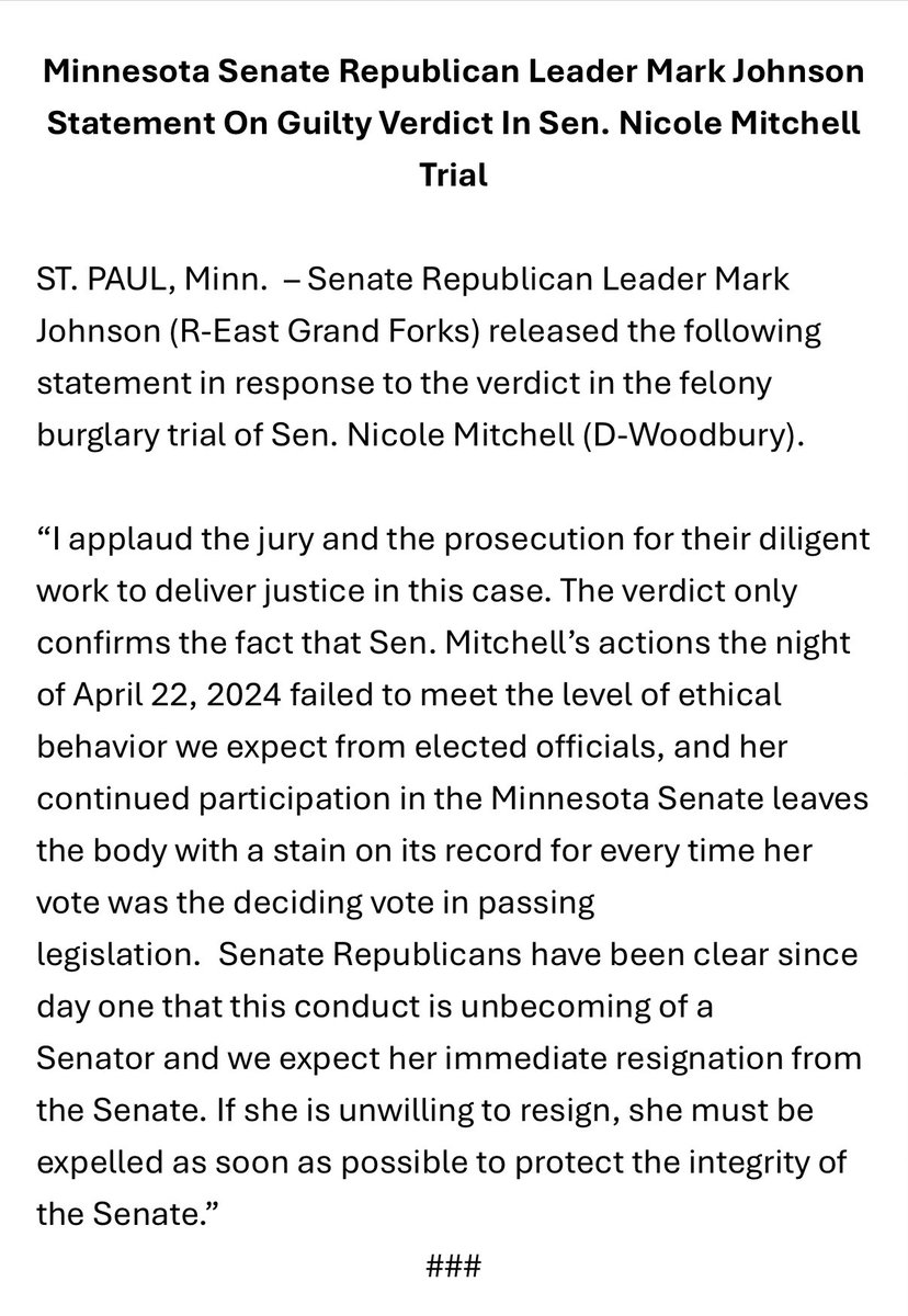 LisaDemuthMN's tweet image. I agree with @Senmarkjohnson - Senator Mitchell should resign.