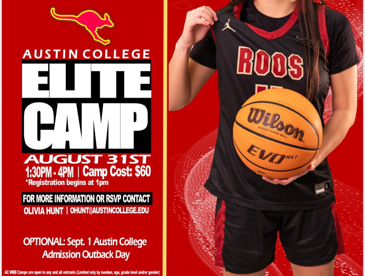 Austin College Women’s Basketball (@roos_hoops) on Twitter photo Good luck to all players heading into the final live period of summer 2025!
We are a little over a month away from our Elite Camp! Spots are filling up! If you want to attend, reach out to <a href="/4cicci4/">Olivia Hunt</a> ASAP!
#RooNation #SeeYouInTheGym Good luck to all players heading into the final live period of summer 2025!
We are a little over a month away from our Elite Camp! Spots are filling up! If you want to attend, reach out to <a href="/4cicci4/">Olivia Hunt</a> ASAP!
#RooNation #SeeYouInTheGym