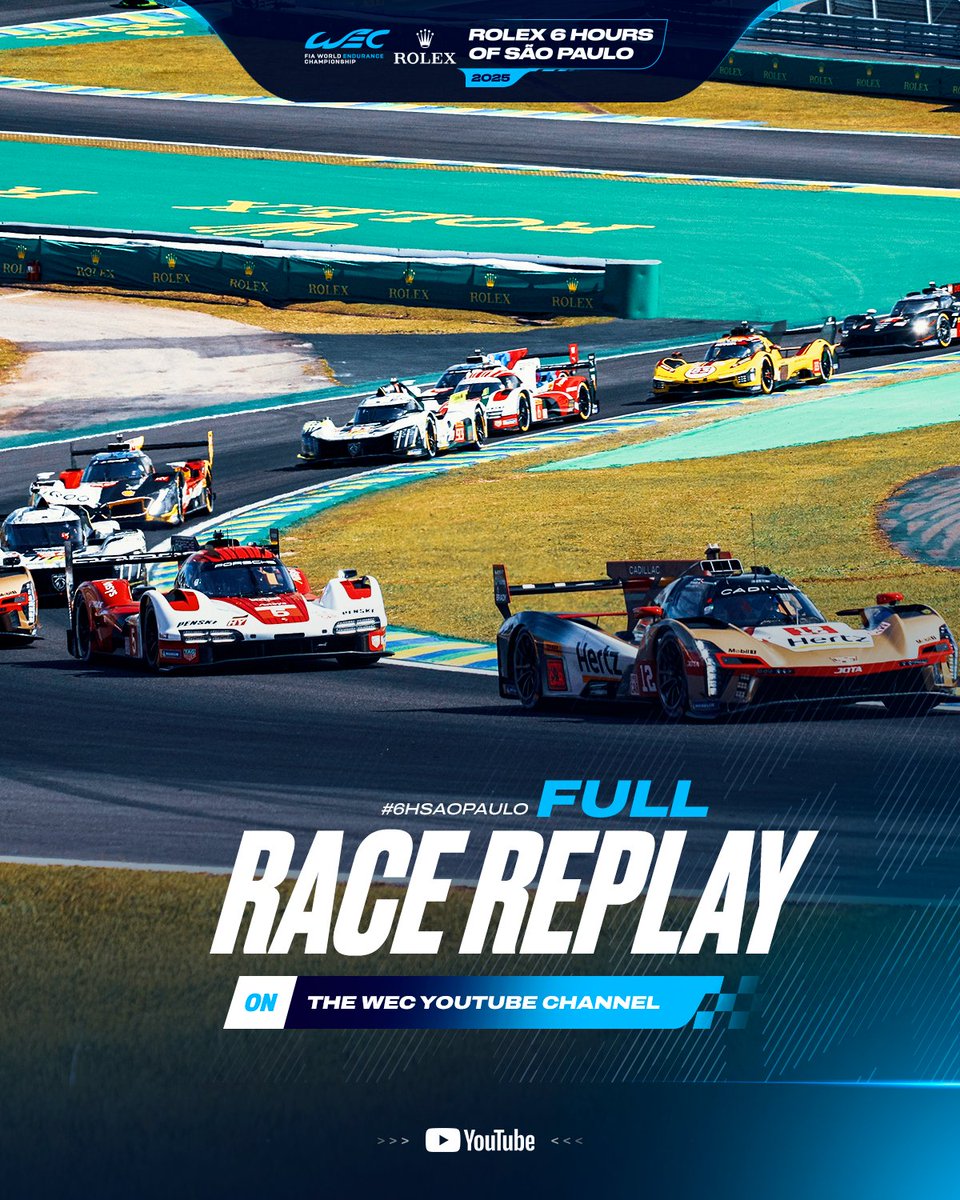 FIAWEC's tweet image. No Sunday plans?
Satisfy your motorsport needs while we’re not racing, with our full replay of the Rolex 6 Hours of São Paulo! 🇧🇷
Available to watch now on YouTube:
bit.ly/race-replay-6H… 🎥
#WEC #6HSaoPaulo
