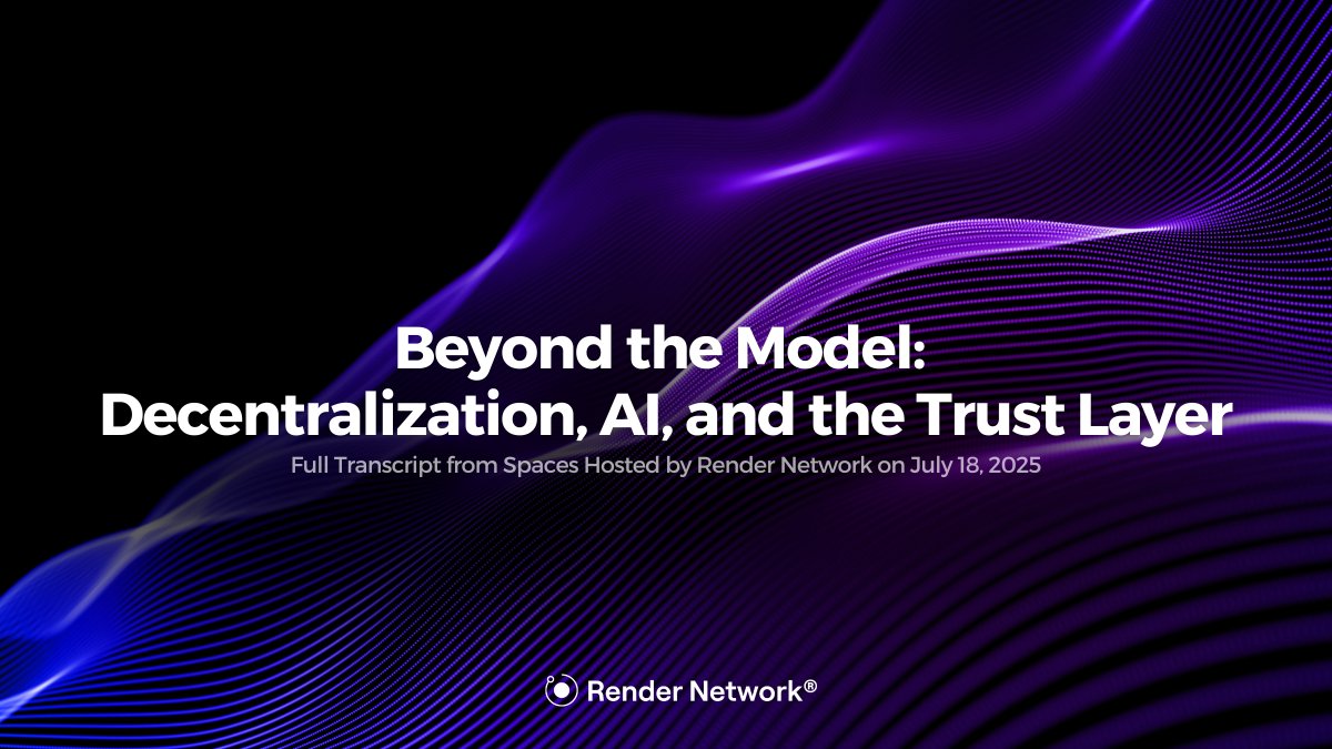 rendernetwork's tweet photo. Missed the convo on decentralization, AI, and the trust layer yesterday? Here’s what went down with some specific timestamps:

04:55 - Opening & intros
14:17 - @silvialacayo sets the stage for the discussion
15:35 - Why decentralization networks now? 
21:54 - Hyperscalers & onchain
28:20 - Next generation AI agents
33:07 - Opportunity for AI & workflow automation
36:51 - AI meets regulation
42:59 - Privacy & AI in the context of decentralization
47:38 - AI data ownership
49:46 - Agent use-cases
54:30 - Trusted execution environments
01:01:25 - Final thoughts (@manifestnetwork, @NexusLabs, RenderLabs, Jember + others)

Read the full transcript here: https://t.co/t9RaGhOPyh