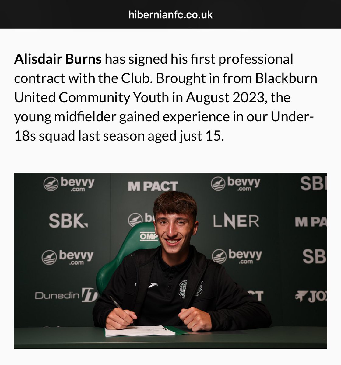 BlackburnUtdCSC's tweet image. More fantastic news from our Elite Class Pathway! 🎉

Alisdair, a proud product of our youth development system, has just signed his first professional contract with Hibernian FC. This is yet another shining example of where hard work, dedication, and talent can take you when you…