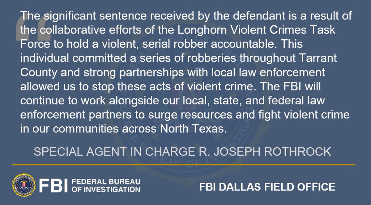 FBIDallas's tweet image. Charles Brownlee was sentenced to 60 years in federal prison and three years of supervised release for robbing five cash loan businesses throughout Tarrant County. This outcome is the result of our newest task force, the Longhorn Violent Crimes Task Force, which is a…