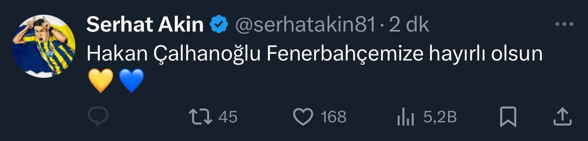 Serhat Akın: “Hakan Çalhanoğlu, Fenerbahçemize hayırlı olsun.”