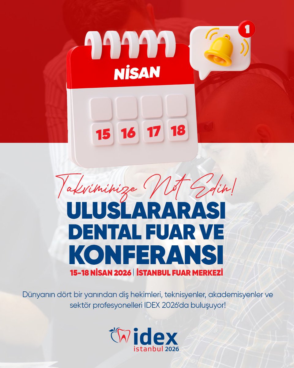 Takviminize Not Edin!
 🌟 IDEX İstanbul – Uluslararası Dental Fuar ve Konferansı 
 🗓️ 15–18 Nisan 2026
 📍 İstanbul Fuar Merkezi
Bu büyük buluşmayı takviminize not edin.
 Sizi İstanbul’da ağırlamaktan mutluluk duyarız!