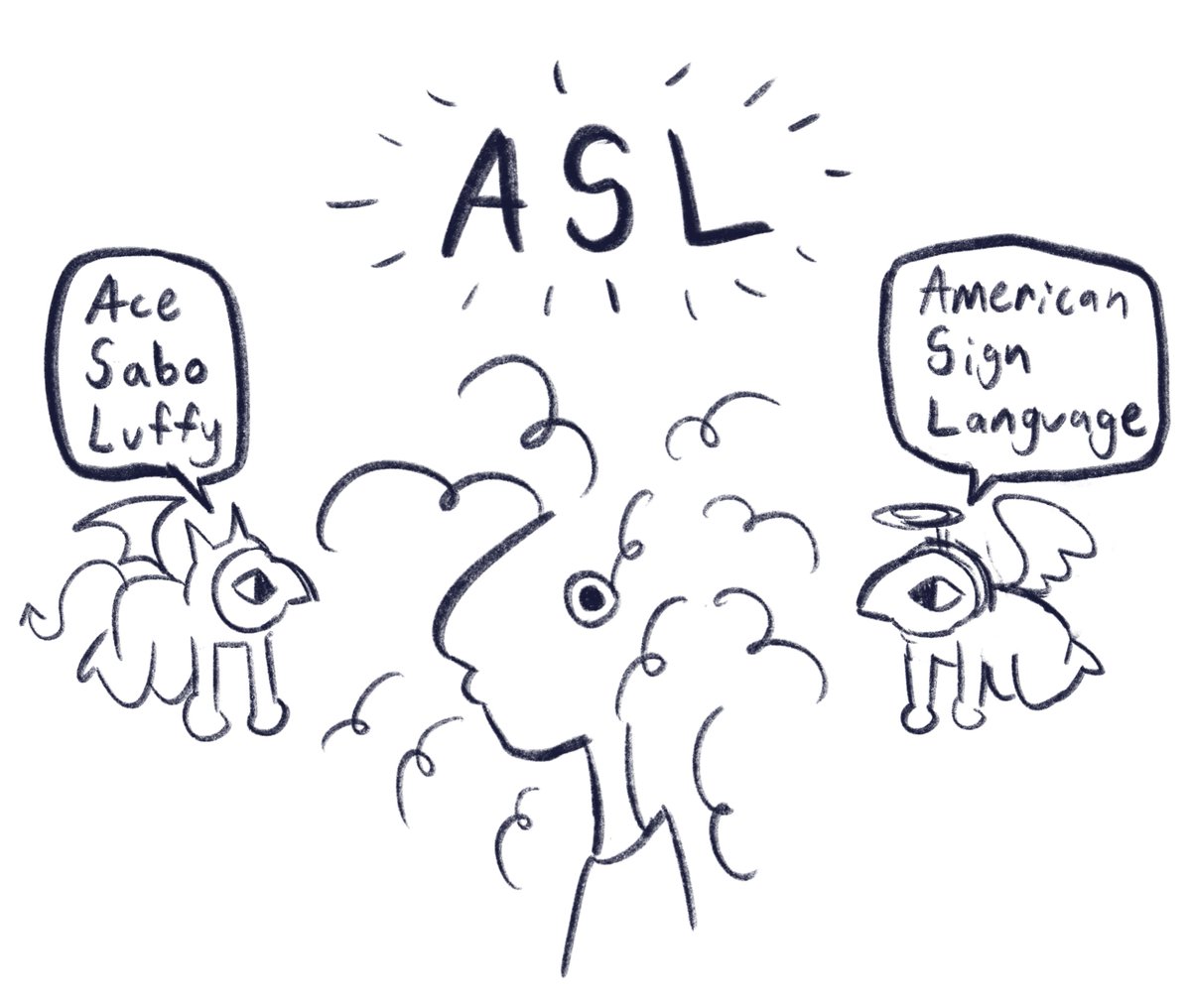 Zlartt's tweet image. I forgot that ace, sabo, and luffy called themselves asl. fandom had me wondering why American sign language is relevant to one piece lore