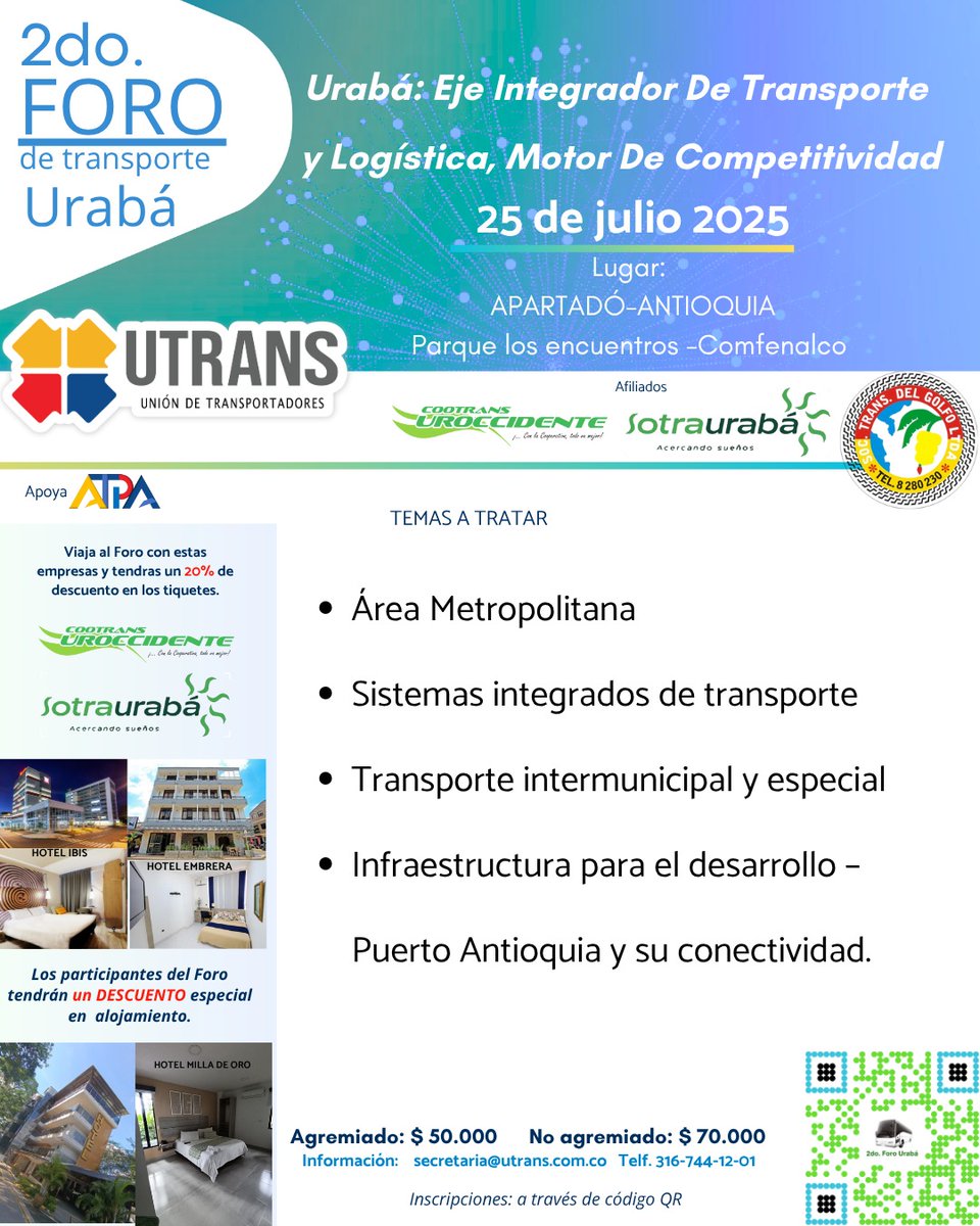 Estamos a 8 días de nuestro 2 foro en el urabá Antioqueño !! 

Inscríbete!! 👆🏻💪🏻🚛🚍🚚 forms.gle/apfo3yDKn5qr6q…