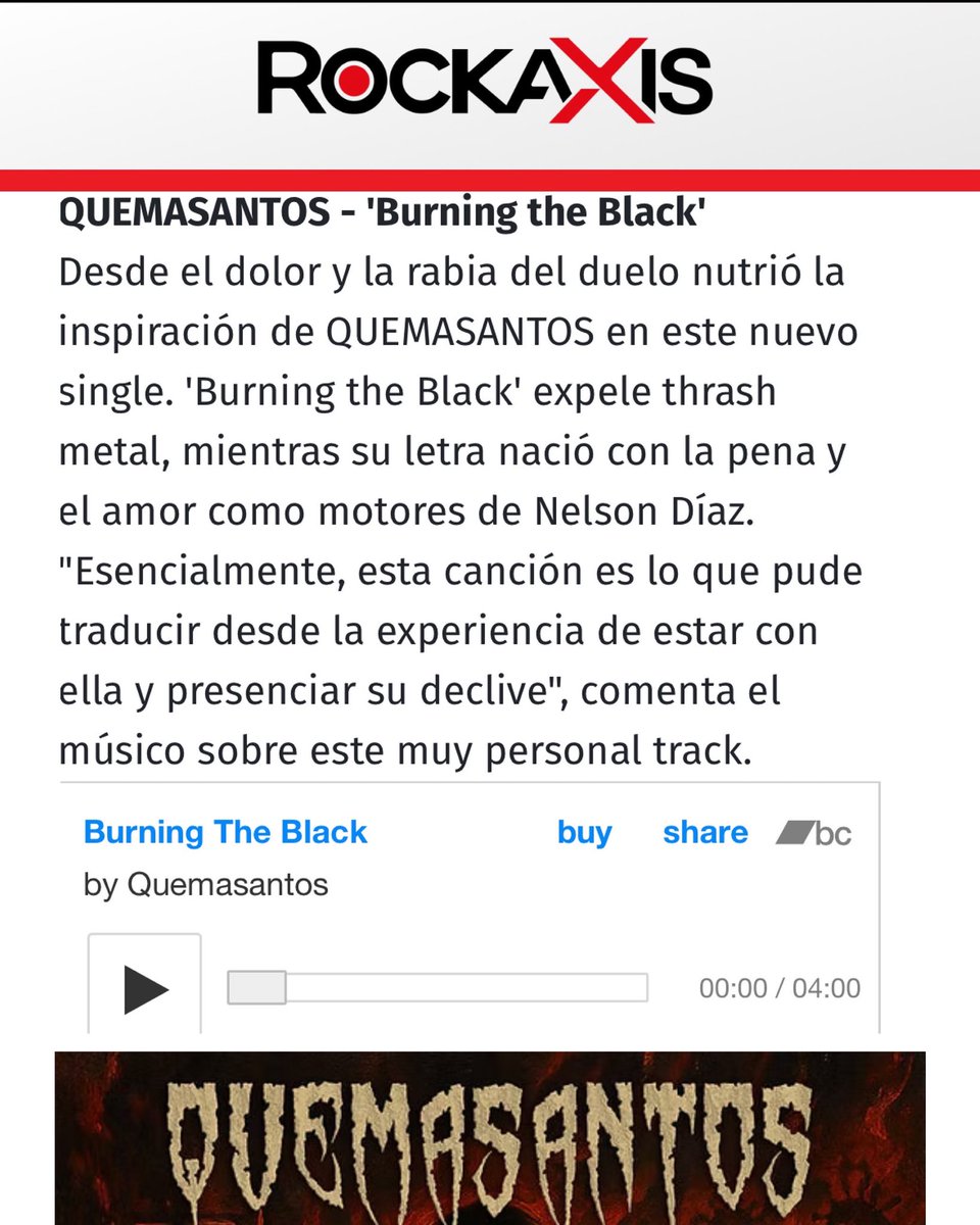 ROCKAXIS

Nuevos Sonidos Chilenos:
QUEMASANTOS - 'Burning the Black'

rockaxis.com/rock/noticia/4… 

<a href="/rockaxisoficial/">Rockaxis</a> 
<a href="/quemasantos1/">Quemasantos</a> 
#metalisvital