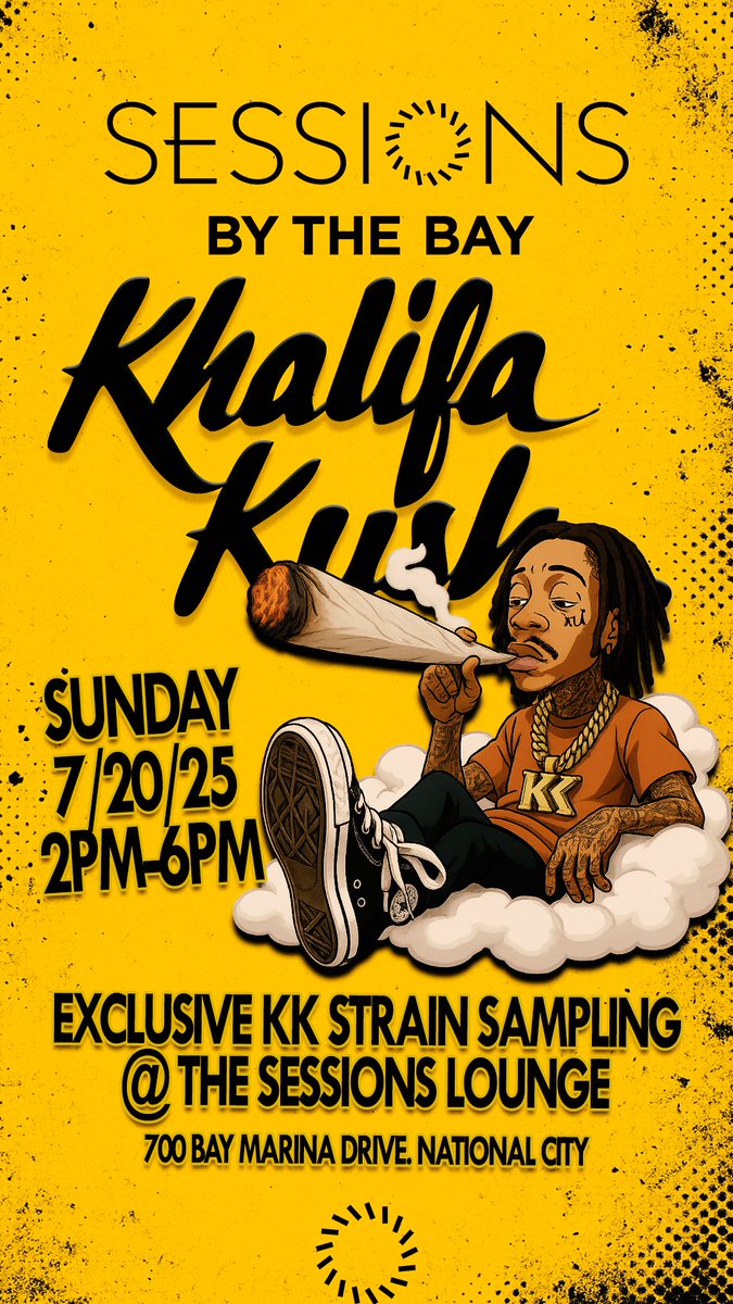 SESSIONS BY THE BAY (@sessions_ca) on Twitter photo This Sunday 7/20/25 <a href="/khalifakush/">Khalifa Kush</a> will be at the lounge with samplings of the latest KK strains! From 2pm - 6pm
Free entry with any KK purchase in the dispensary. This Sunday 7/20/25 <a href="/khalifakush/">Khalifa Kush</a> will be at the lounge with samplings of the latest KK strains! From 2pm - 6pm
Free entry with any KK purchase in the dispensary.