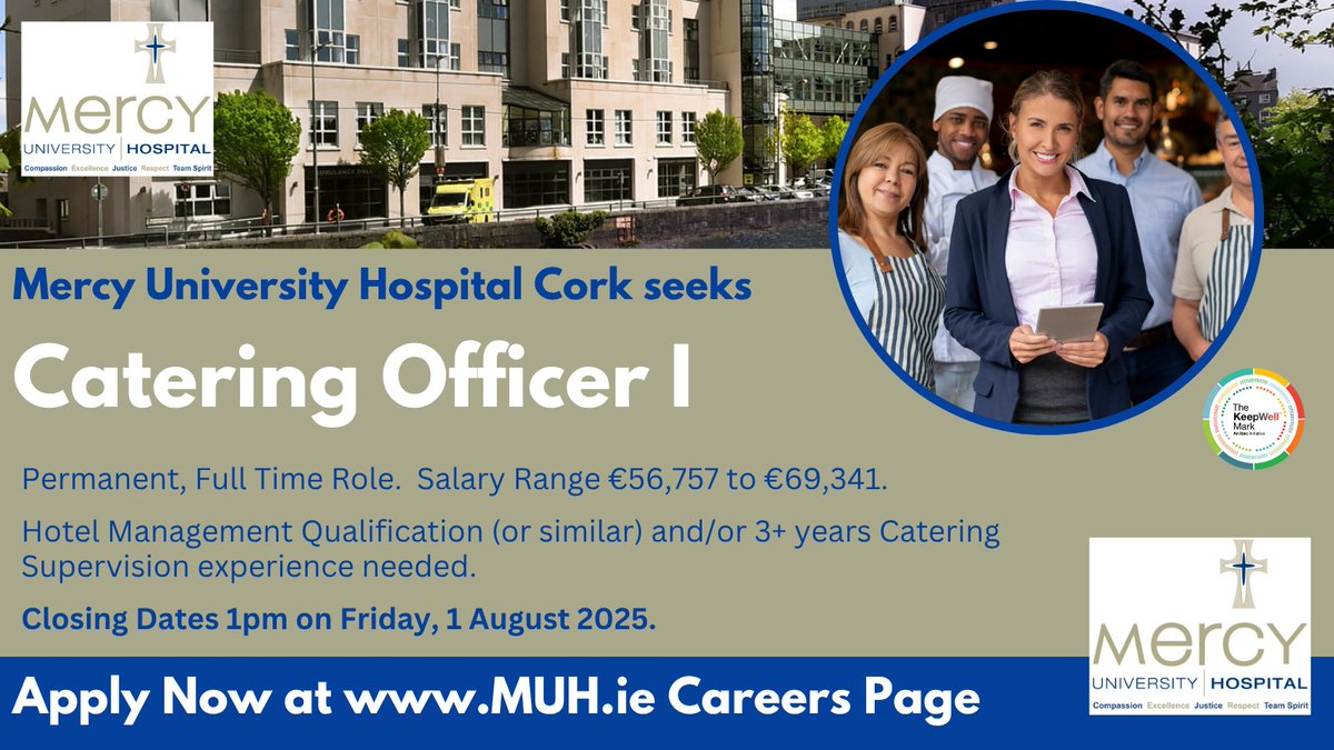 DeeORiordan8's tweet image. 🥕 #CateringOfficer wanted for @Mercycork 

#HotelManagement, #CateringManagement or similar qual req, or 3+ yrs Catering Mgmt exp.

No late nights! Excellent Holidays, Pension, etc.

To apply, see: api.occupop.com/shared/job/cat…

#CateringJobs #PublicJobs #HotelManager #HSEJobs
