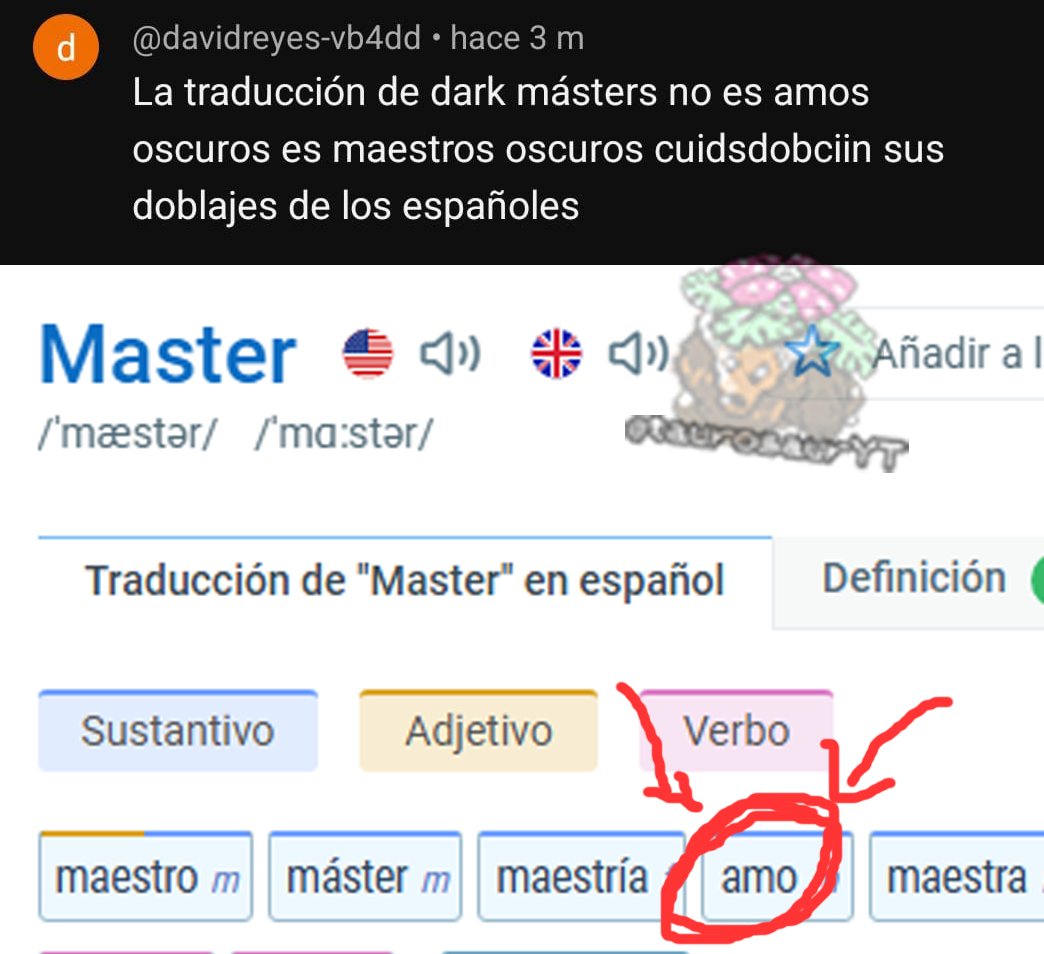 saurtauroyt's tweet image. ❌SUSPENSO en Inglés para David Reyes. La traducción al español de Dark Masters como Amos Oscuros es CORRECTA 🆗