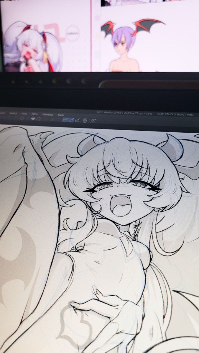 "Grim Aloe but dressed as Lilith from Darkstalkers" was an idea that decended from the heavens to my canvas. Will try to finish it this weekend!

#rkgk #ボンバーガール