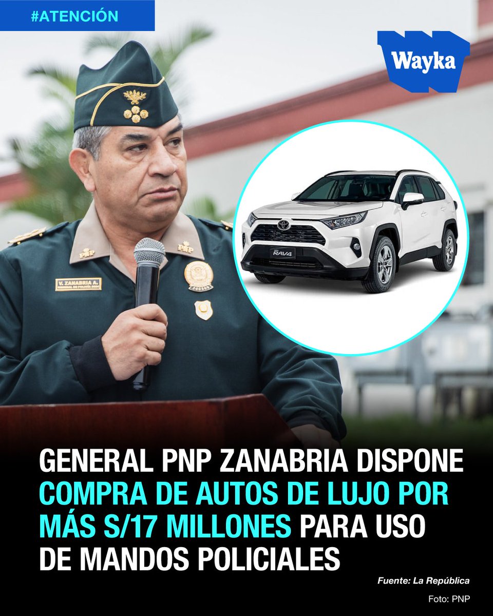 #Atención | 🚘💵Mientras que la comisaría de Pomacanchis, en Acomayo, Cusco, jurisdicción con 5 mil habitantes, no cuenta con ningún patrullero; desde Lima, el general PNP Víctor Zanabria dispuso la compra de una flota de vehicular por S/17.3 millones, reveló el diario La