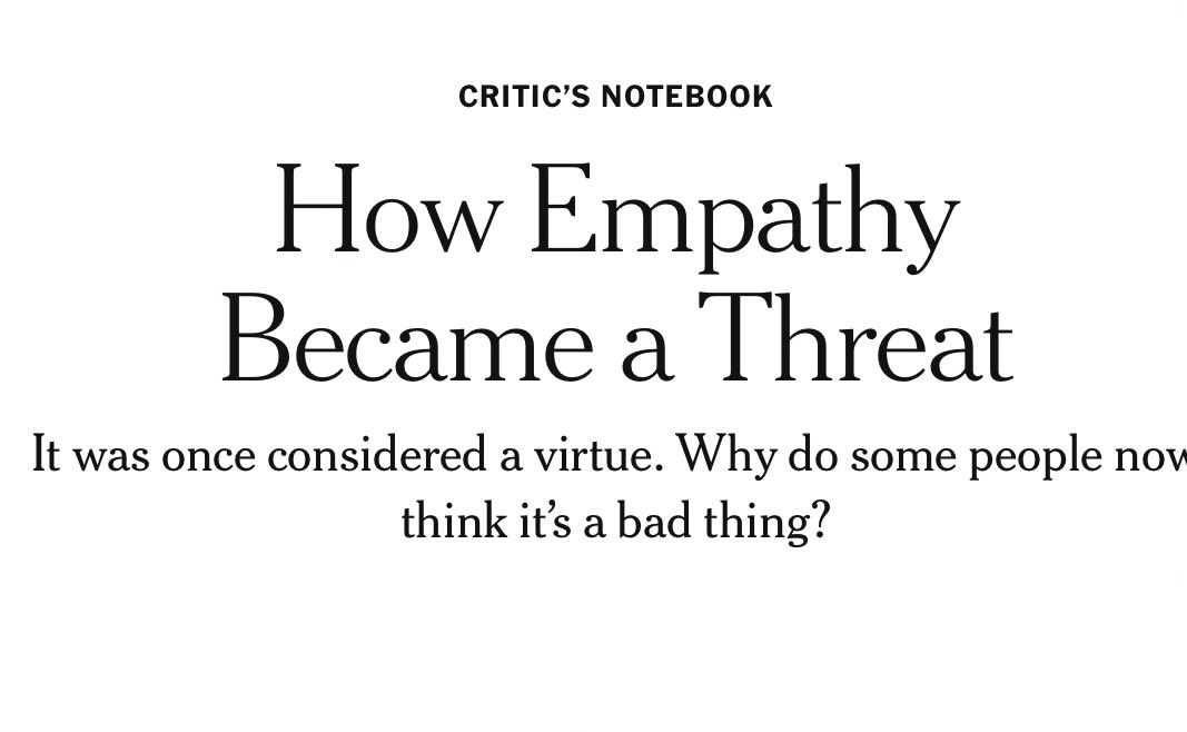 conservmillen's tweet image. There have been lots of dishonest evaluations of Toxic Empathy from the left (none of whom have read the book), but this article published today in NYT is the most disgraceful. Completely dishonest framing of a very straightforward—and totally correct—observation about the…