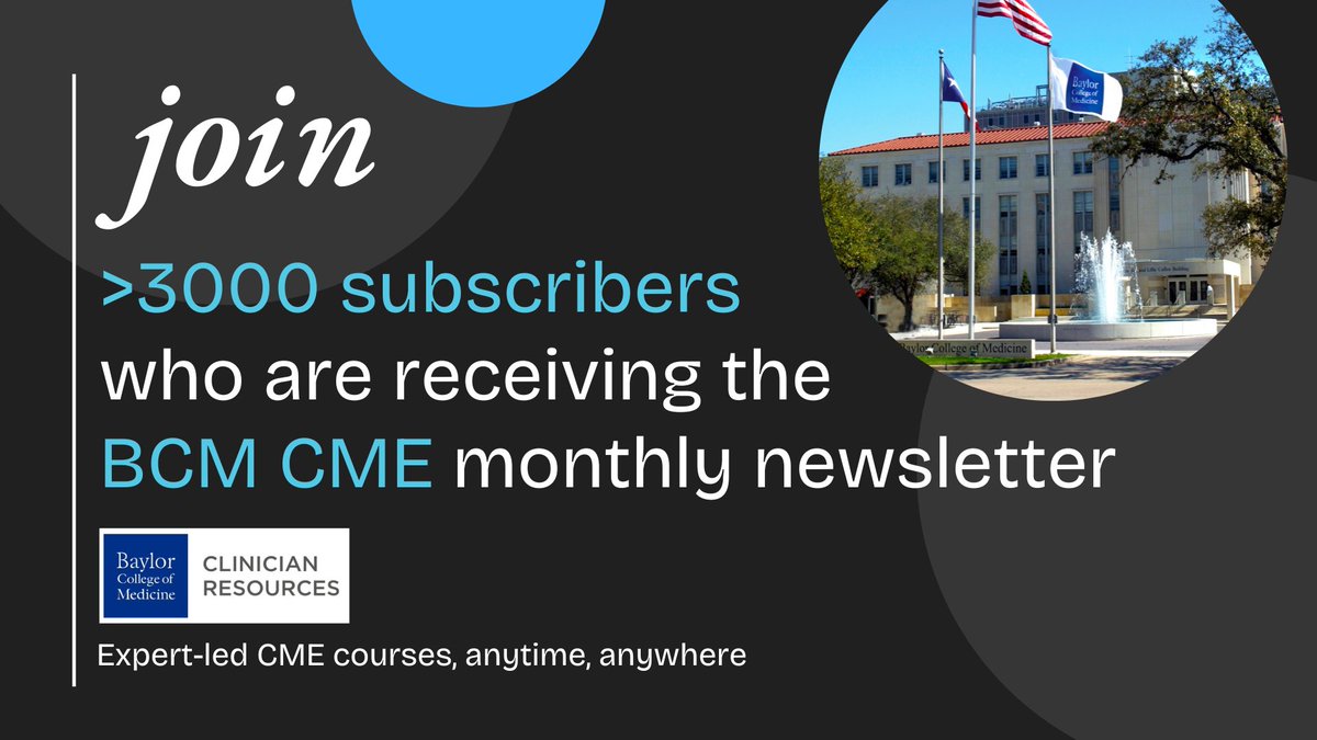 BCMCME's tweet image. Don't have FOMO. Get CME at your fingertips! Expand your medical education, clinical practice, and meet licensing needs.
clinicianresources.bcm.edu/about/newslett…
#MedEd #CME #ContinuingEducation