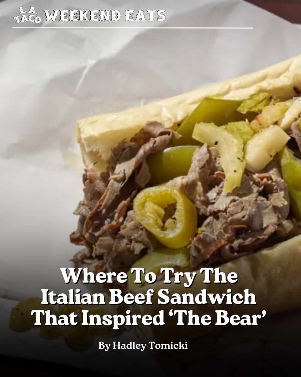 LATACO's tweet image. Weekend Eats: Where To Try The Italian Beef Sandwich That Inspired ‘The Bear’
Ramen from a noodle champ, bike-cart Chinese crepes in the SGV, and a masa-charged bike adventure.
Your weekend guide: lataco.com/weekend-eats-l…