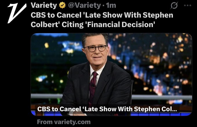 Srite91's tweet image. This is not going to go well for CBS, they just gave Stephen Colbert the green light to say basically anything he wants for the next year.
Breaking news: rity.site/4Epf3