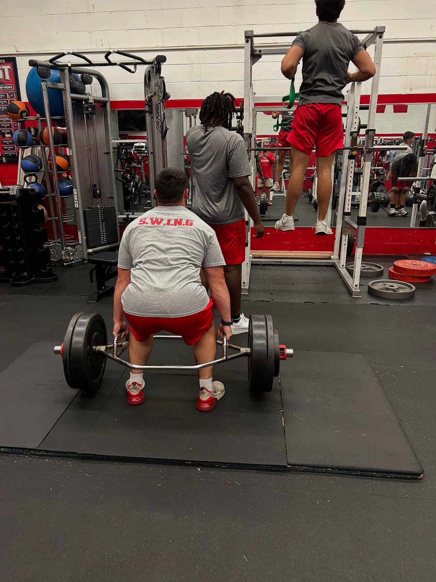 Bulls Varsity Bigs getting after it today in the weight room!! #SWING
