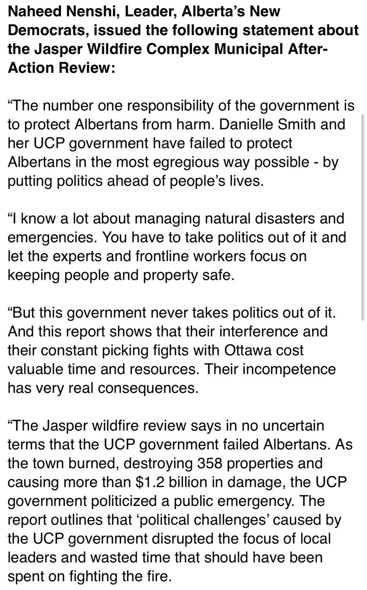 JSJamato's tweet image. “No politics. No games. We are better together.”
The Alberta NDP has now entered the chat on the Jasper wildfire dispute…
#ableg #cdnpoli
