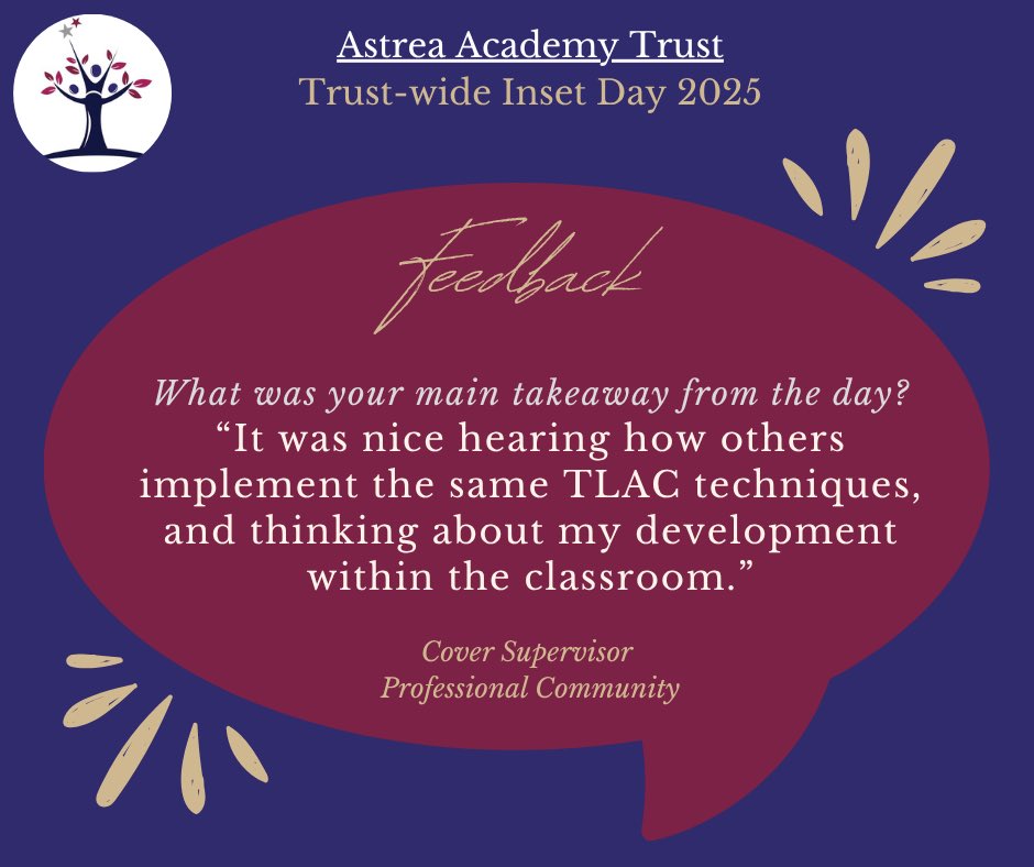 Reflecting on this academic year at <a href="/astreaacademies/">Astrea Academy Trust</a>, a standout moment was our first in-person Trust-wide INSET day. 

Staff came together regionally to collaborate, share best practice, &amp; grow. 

A truly joyous day! ✨