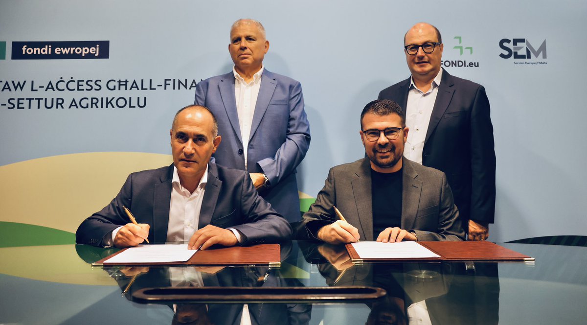 We’ve signed an agreement between <a href="/servizziewropej/">Servizzi Ewropej f'Malta</a> &amp; <a href="/agrikolturamt/">Agrikoltura</a> to make EU funds more accessible to farmers and livestock breeders. Thanks to this agreement, applying for EU funds will now be simpler and more efficient. <a href="/stefanzrinzo/">Stefan Zrinzo Azzopardi</a> <a href="/AntonRefalo/">Anton Refalo</a>