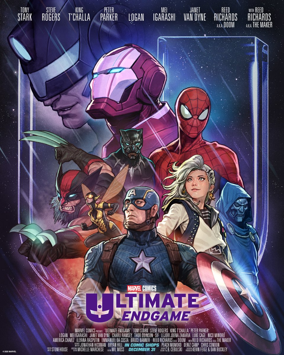 MarvelComicsHQ's tweet image. The showdown for the fate of #MarvelComics' Ultimate Universe begins in 'Ultimate Endgame,' coming this December.
Learn more during the Marvel Comics: Ultimate Universe Panel at #MarvelSDCC Saturday, July 26 with Jonathan Hickman, Deniz Camp, and more.