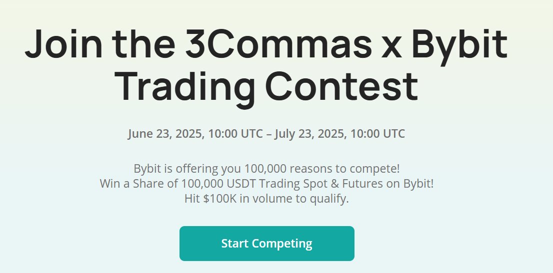 ATENCIÓN 📢

Si eres un inversor que suele estar activo haciendo trading, te interesa participar en la campaña de 3Commas x Bybit ‼️

Un reto para los traders con un premios de +$100k 💰

Tienes tiempo hasta el 23 de Julio para participar

🔗 3commas.io/summer-trading…

Para el que
