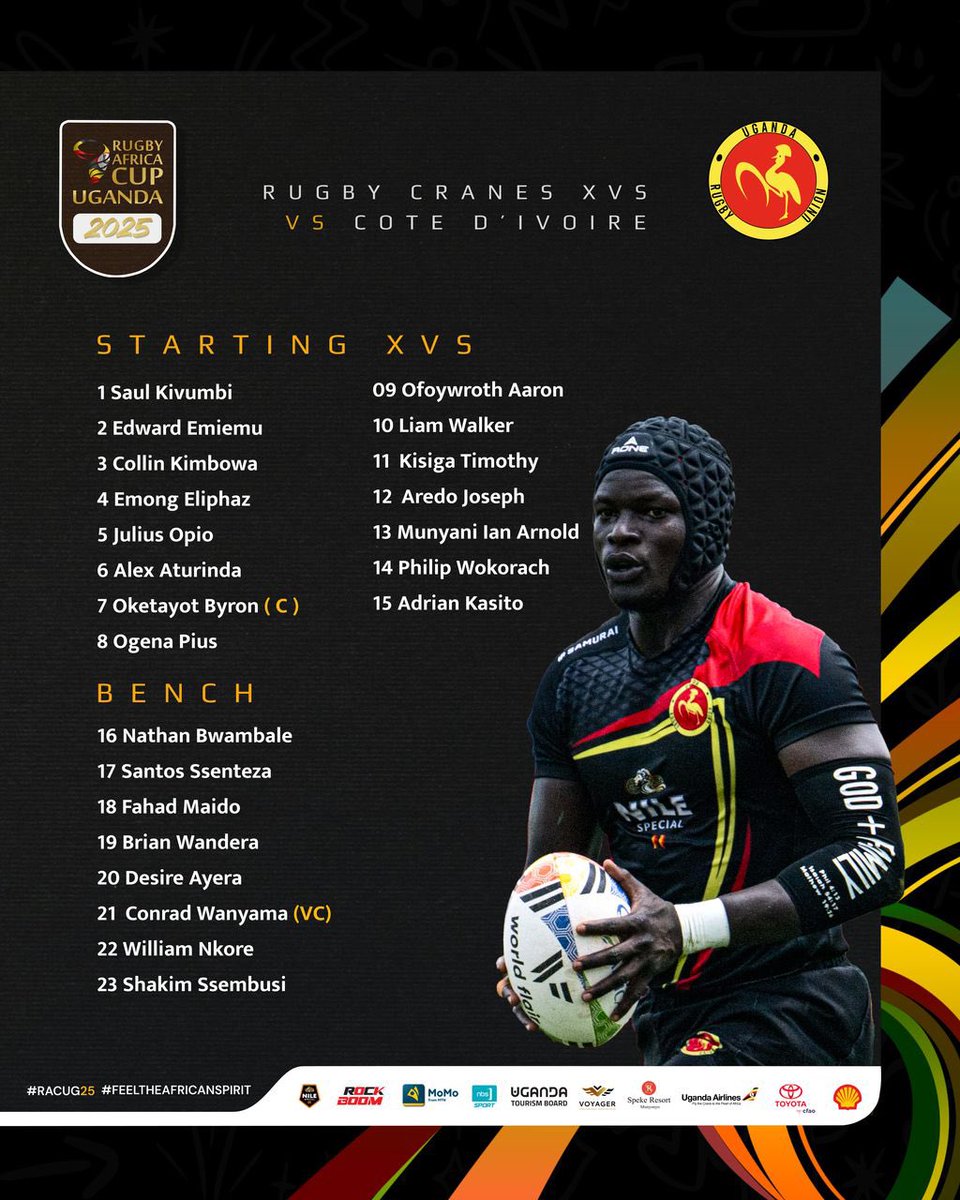 BeyondTheScrum's tweet image. From @UgandaRugby
The @RugbyCranes team set to take on Cote D’Ivoire in the Rugby Africa Cup tomorrow | 02:00pm
🇺🇬🇺🇬🇺🇬
📍Mandela National Stadium
#RACUG25
#FeelTheAfricanSpirit
