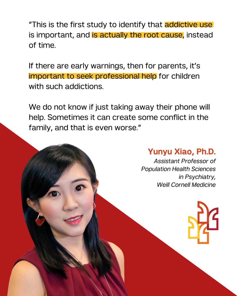 Weill Cornell Medicine Psychiatry (@wcmpsychiatry) on Twitter photo It’s not just screen time, it’s addictive use that matters. Proud to see <a href="/WeillCornell/">Weill Cornell Medicine</a>'s <a href="/YunyuXiaoPhD/">Yunyu Xiao, PhD</a> featured in <a href="/nytimes/">The New York Times</a> as lead author of a major study in <a href="/JAMA_current/">JAMA</a> linking tech addiction to youth suicidal behavior. Read more from <a href="/EllenBarryNYT/">Ellen Barry</a>: nyti.ms/4e8kZvb It’s not just screen time, it’s addictive use that matters. Proud to see <a href="/WeillCornell/">Weill Cornell Medicine</a>'s <a href="/YunyuXiaoPhD/">Yunyu Xiao, PhD</a> featured in <a href="/nytimes/">The New York Times</a> as lead author of a major study in <a href="/JAMA_current/">JAMA</a> linking tech addiction to youth suicidal behavior. Read more from <a href="/EllenBarryNYT/">Ellen Barry</a>: nyti.ms/4e8kZvb