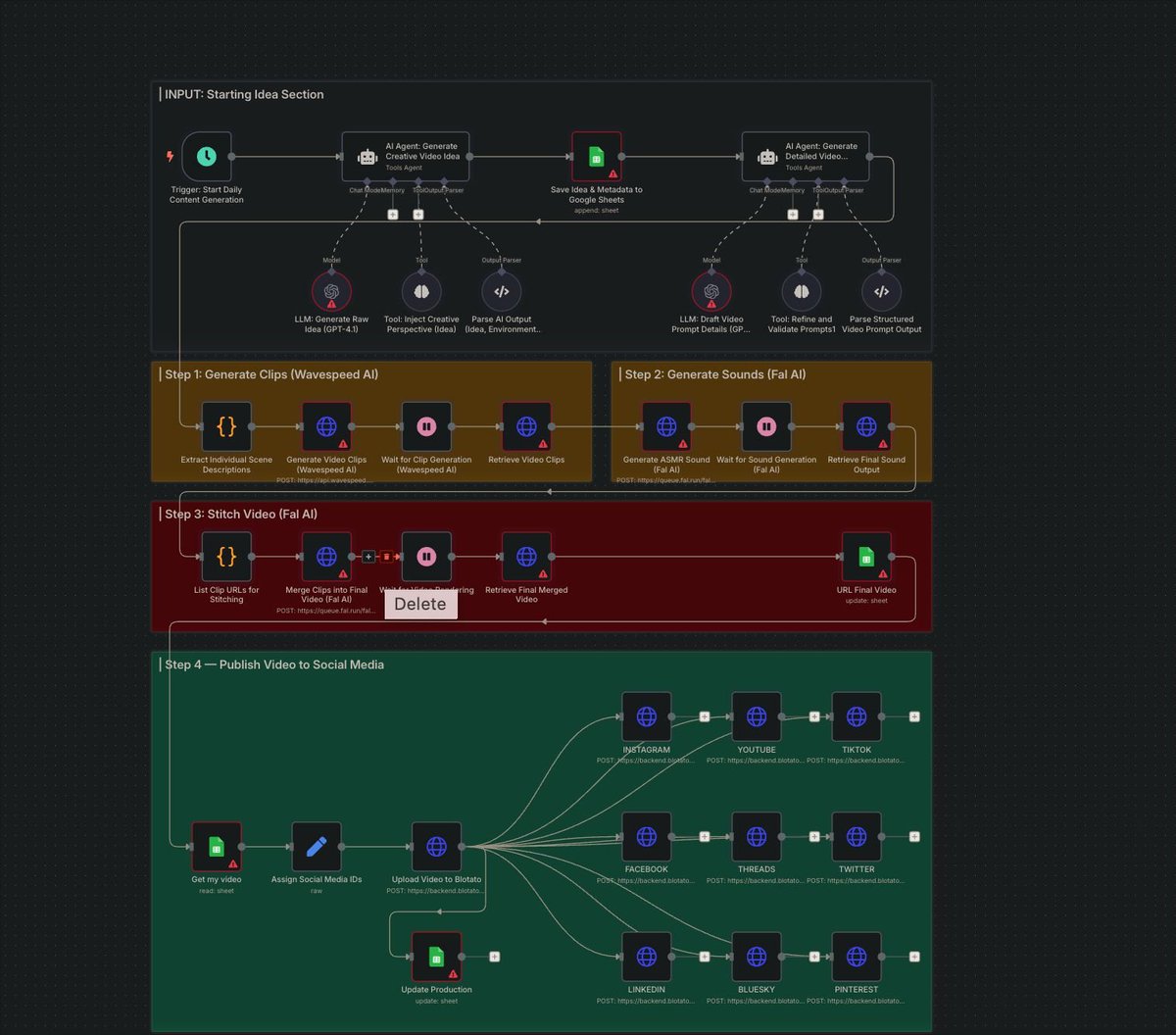 SubhaghV's tweet image. Just sold a client TikTok/Insta/FB automation for $6K then realized, I accidentally created a viral video factory
I changed the input from "brand info" to "viral post data" and now this thing pumps out viral clips faster than MrBeast's team.
While creators spend hours…