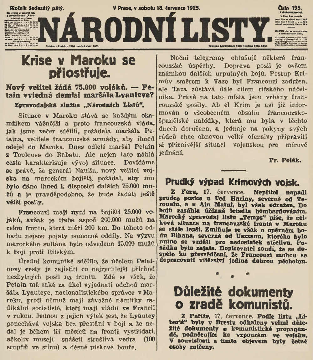 Národní Politika; ranní vydání; 18.7.1925
#CeskeListyHistoricke #Valka #Historie #Pred100lety