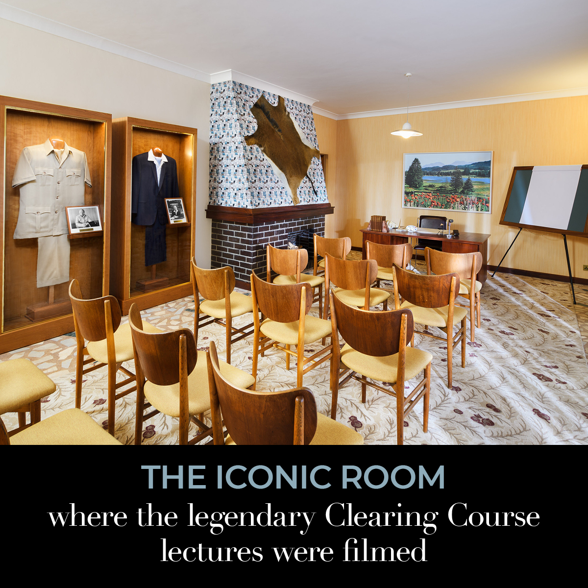 LRonHubbard's tweet image. The legendary Clearing Course lectures were filmed in this very room. On display: the attire L. Ron Hubbard wore during the site’s pivotal moments, including the renowned An Introduction to Scientology interview: lronhubbard.org/landmark-sites…