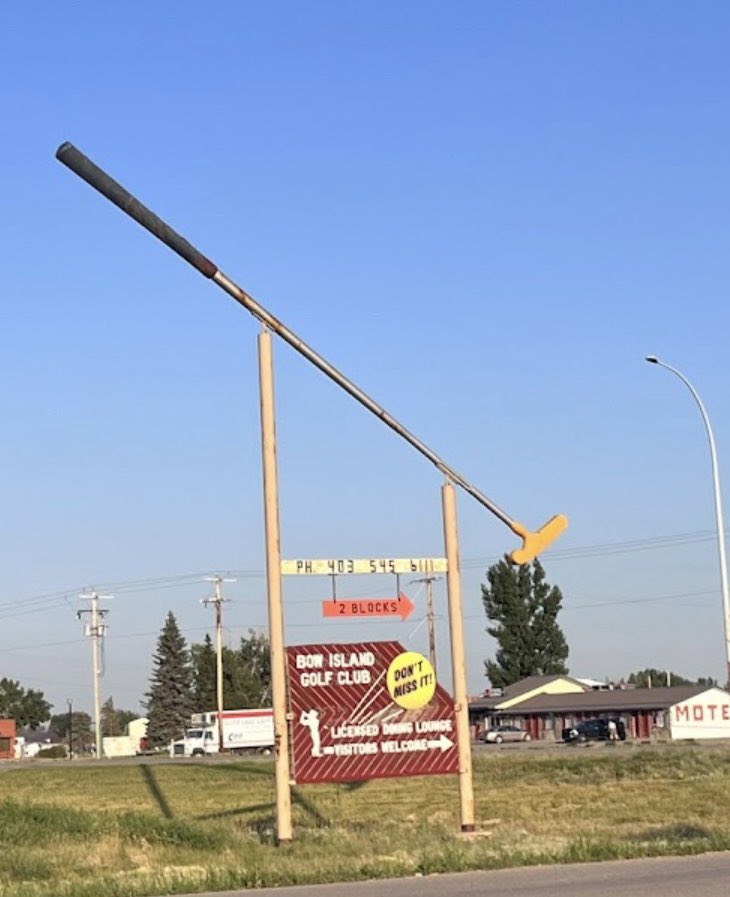 I was at Bow Island, AB at the Worlds Largest Putter!  ⛳️ 
It’s approx 20ft in length and points you towards Bow Island Golf Course. 
Bow Island is in fact not an island but it is home to Pinto McBean. Iykyk.