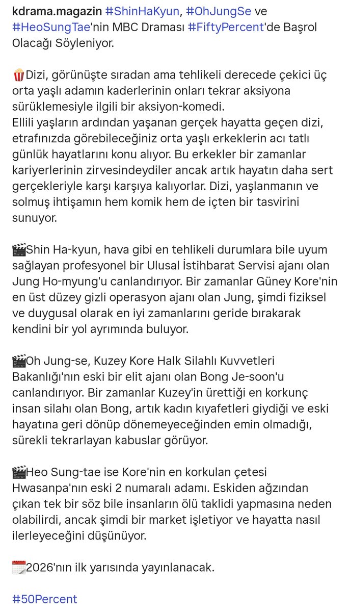 kdrama_magazin's tweet photo. #ShinHaKyun, #OhJungSe ve #HeoSungTae'nin MBC Draması #FiftyPercent'de Başrol Olacağı Söyleniyor.  

#50Percent https://t.co/RtraCYp6L0