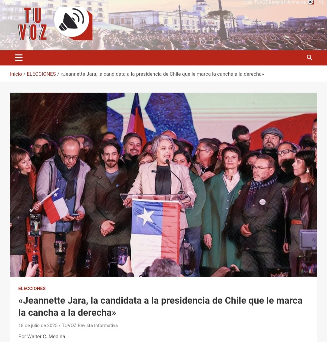 DiasporaEspa's tweet image. «Jeannette Jara, la candidata a la presidencia de Chile que le marca la cancha a la #derecha»
El ex Diputado chileno y militante del #PartidoComunista, Hugo Gutiérrez, señaló que “Hasta hace unas semanas atrás, los tres candidatos de derecha prácticamente sumaban un sesenta por…