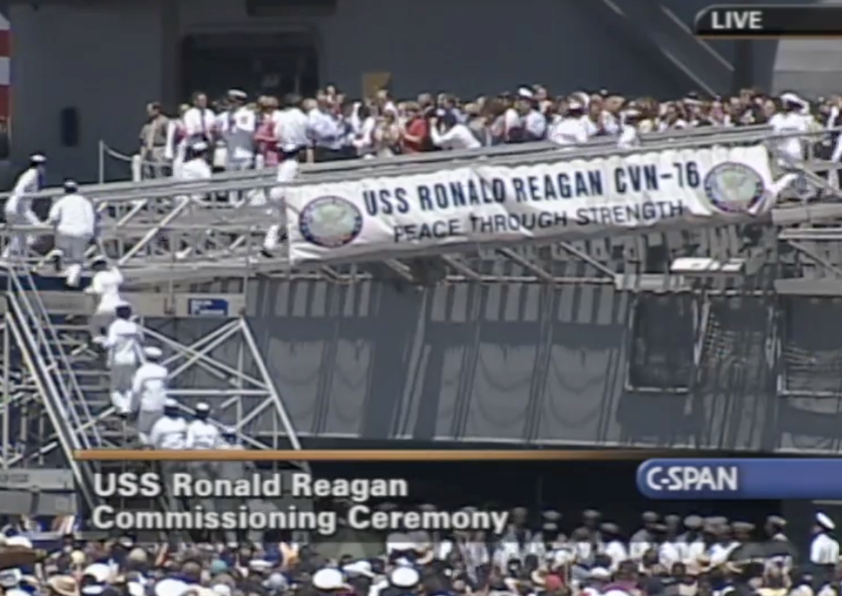 HowardMortman's tweet image. "PEACE THROUGH STRENGTH":
Pres. Trump says that ...and so did @RonaldReagan
.. in fact, "Peace Through Strength" is the official motto of the U.S.S. Ronald Reagan.
Learn the aircraft carrier's story - in NEW episode C-SPAN @cspanradio podcast "The Weekly."
c-span.org/podcasts/subpa…